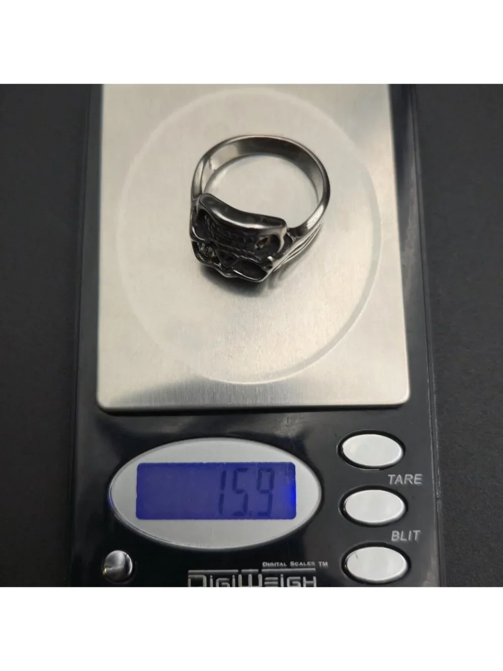 Size 16 Skull with Rhinestone Eye - Gothic Punk Biker Jewelry Band Ring A8103